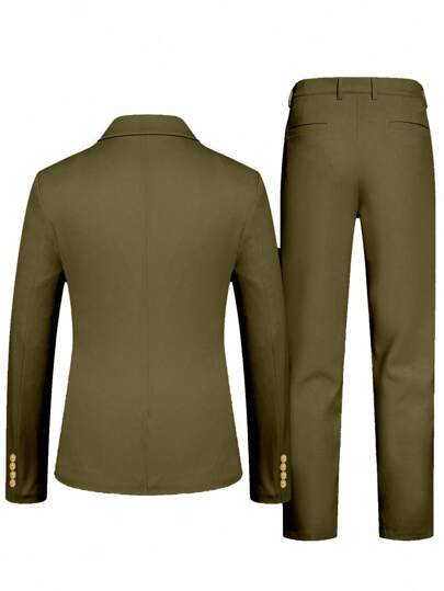 Manfinity Mode بدلة رسمية لون سادة رجالية ذات ياقة بقصة مزدوجة الصدر وبنطلون مجموعة