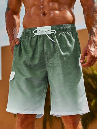 Surfspeed شورت بحر طويل للرجال ذو وسط مطاطي ممون بالشريط والجيوب المائلة، طراز صيفي عفوي للعطل، طراز هاواي