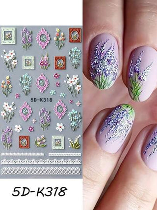 قطعتان ملصقات أظافر مطرزة بالخرز الملون بتقنية 5D بزهور ربيعية - ملصقات أظافر واقعية ثلاثية الأبعاد ذاتية اللصق بورود الزنبق ، أزهار الكرز ، بوكيه وتصاميم إطارات وموضوع نباتي ، مناسبة للنساء والفتيات بأعمال الديكور اليدوية