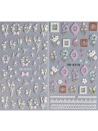 قطعتان ملصقات أظافر مطرزة بالخرز الملون بتقنية 5D بزهور ربيعية - ملصقات أظافر واقعية ثلاثية الأبعاد ذاتية اللصق بورود الزنبق ، أزهار الكرز ، بوكيه وتصاميم إطارات وموضوع نباتي ، مناسبة للنساء والفتيات بأعمال الديكور اليدوية