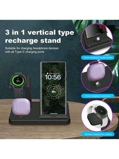 محطة شحن متوافقة مع أجهزة سامسونج المتعددة ، حامل شحن USB C ب- 3 في 1 لهواتف Galaxy S25/S24/S24 Ultra/S24+/S23 Ultra/S22/S21/Note20/10/Z Flip 6/5/4 Z Fold 6/5/4 والسماعات اللاسلكية Galaxy Buds وساعات Galaxy Watch Ultra/7/6/5/5 Pro/4/3/Active 2/1 وهواتف آي