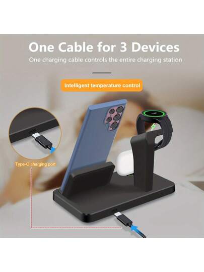 محطة شحن متوافقة مع أجهزة سامسونج المتعددة ، حامل شحن USB C ب- 3 في 1 لهواتف Galaxy S25/S24/S24 Ultra/S24+/S23 Ultra/S22/S21/Note20/10/Z Flip 6/5/4 Z Fold 6/5/4 والسماعات اللاسلكية Galaxy Buds وساعات Galaxy Watch Ultra/7/6/5/5 Pro/4/3/Active 2/1 وهواتف آي