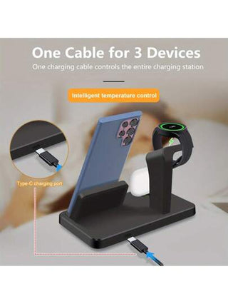 محطة شحن متوافقة مع أجهزة سامسونج المتعددة ، حامل شحن USB C ب- 3 في 1 لهواتف Galaxy S25/S24/S24 Ultra/S24+/S23 Ultra/S22/S21/Note20/10/Z Flip 6/5/4 Z Fold 6/5/4 والسماعات اللاسلكية Galaxy Buds وساعات Galaxy Watch Ultra/7/6/5/5 Pro/4/3/Active 2/1 وهواتف آي