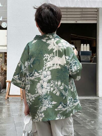 DAZY قميص كاجوال قصير الأكمام بطبعات زهور لأحجام كبيرة للأولاد في الصيف