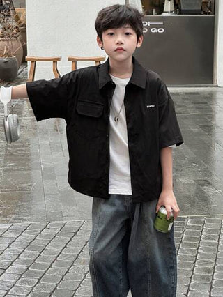 DAZY قميص بأكمام قصيرة مطرز بالحروف للأولاد من الحجم الكبير، كاجوال للصيف