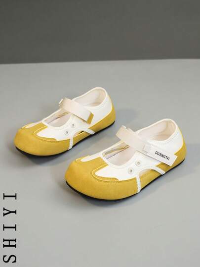 أحذية سهلة الارتداء مسطحة بتصميم تكتل الألوان، عصرية وشاملة