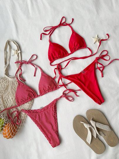 مايوه حريمي قطعة واحدة Comfortcana مجموعة من قطعتين بتنكيني ذو ظهر مفتوح وأمام مربوط، للنساء، للصيف والشاطئ