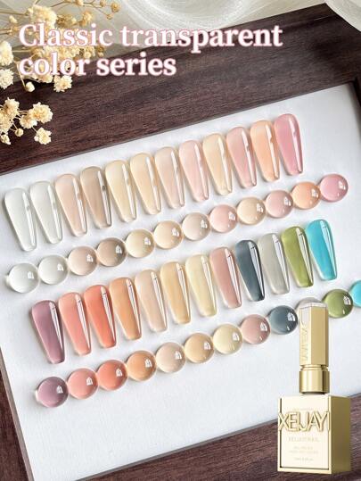 أصباغ جل أظافر شفّافة متعددة الألوان 24 لون ، سعة 15 مل ، نصف دائمة، فنون أظافر، منقوعة في أشعة الأشعة فوق البنفسجية والضوء الصمامي (LED) لصالونات الأظافر DIY ، مناسبة للربيع والصيف