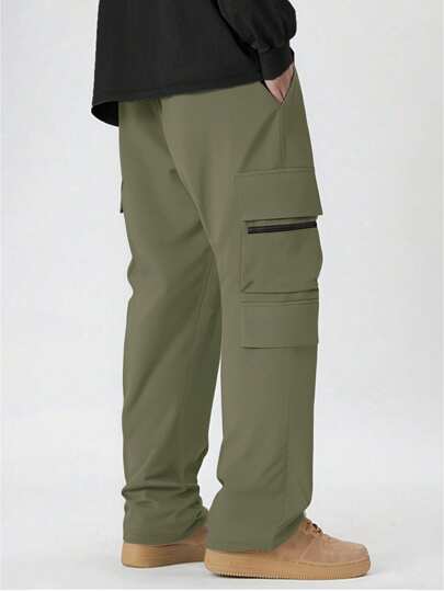 Manfinity Hypemode بنطلون كاجوال رجالي بلون أحادي