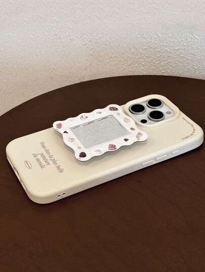 قطعة واحدة حامل هاتف بإطار مرآة عتيقة بألوان الأبيض والبني المربع بطراز إنجليزي فرنسي عصري، مناسب لهواتف أبل 16 برو / 15 برو ماكس / 14 / 13