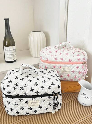 1 حقيبة مكياج صغيرة للنساء ذات فيونكة جميلة، حافظة مستحضرات تجميل للسفر، حقيبة أدوات الزينة المحمولة، محفظة حمل فرش المكياج