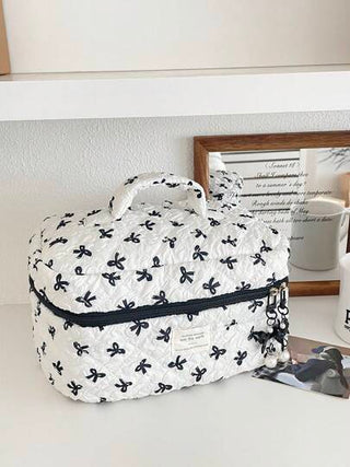 1 حقيبة مكياج صغيرة للنساء ذات فيونكة جميلة، حافظة مستحضرات تجميل للسفر، حقيبة أدوات الزينة المحمولة، محفظة حمل فرش المكياج