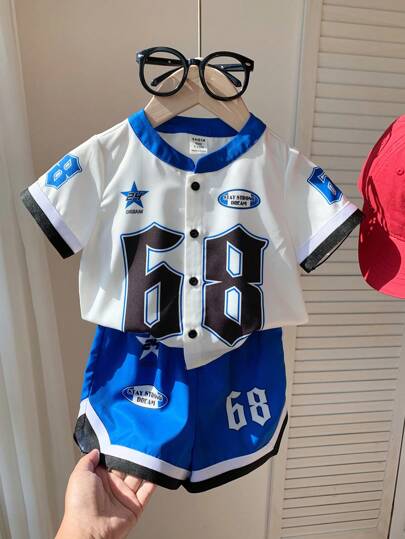 زوج من قميص صغير أكمام قصيرة طباعة حرفية تنظيم اللون وشورت ، ملابس رياضية غير رسمية ، ناعمة ومريحة للأنشطة والرياضة الخارجية