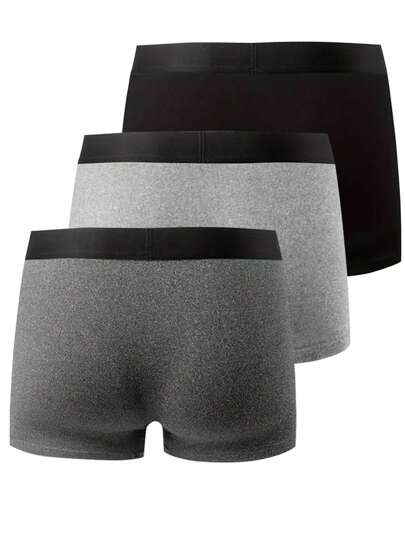 3 قطع من سراويل داخلية للرجال ذات لون أحادي ومطاطية عالية، سراويل داخلية رجالية