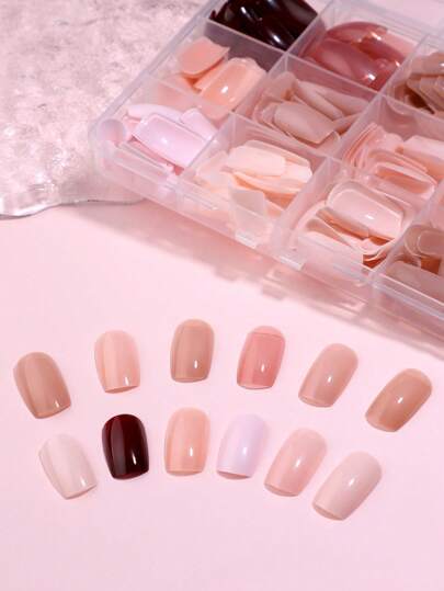 288 قطعة/مجموعة أظافر مربعة متوسطة/طويلة لاصقة، ألوان بيج وألوان صلبة 12 درجة لون، مناسبة للبنات/النساء للاستخدام اليومي أو كهدية DIY، تتضمن علبة تخزين