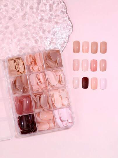 288 قطعة/مجموعة أظافر مربعة متوسطة/طويلة لاصقة، ألوان بيج وألوان صلبة 12 درجة لون، مناسبة للبنات/النساء للاستخدام اليومي أو كهدية DIY، تتضمن علبة تخزين