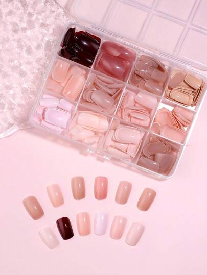 288 قطعة/مجموعة أظافر مربعة متوسطة/طويلة لاصقة، ألوان بيج وألوان صلبة 12 درجة لون، مناسبة للبنات/النساء للاستخدام اليومي أو كهدية DIY، تتضمن علبة تخزين