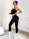 SHEIN Sport Studio ملابس رياضية للنساء مكونة من 2 قطعة، توب من اليوجا وبنطلون ليغنز مصممة بتقليمات ملونة متباينة، أطقم رياضية للنساء، ملابس تمارين رياضية للنساء، معدات التمرين للنساء، ملابس النساء الرياضية، ملابس الرياضة للنساء