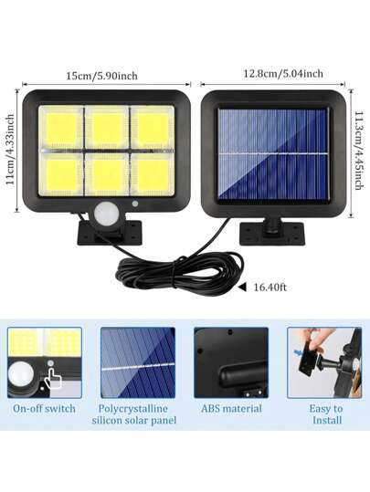 120 مصباح COB متحسس للحركة بطاقة شمسية، مصباح شمسي للباحة والخارج، جدار باحة إضاءة بألواح شمسية قابلة للتعديل، وضعيات إضاءة 3، أمنية بطاقة شمسية، أضواء فيضان للحديقة والسور والبلكونة والمدخل والمرآب، أضواء خارجية شمسية