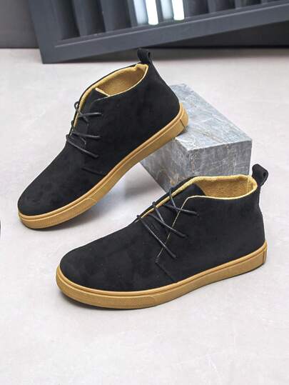 بوت رياضية كاجوال بسيطة عصرية للرجال، بوت رياضي عالي منتصف الساق، تنفس