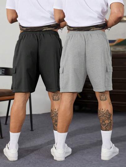 Manfinity Homme وشخمة ٢ قطعة مجموعة رجالية، شورت بجيب في الجانب وخصر قابل للشد