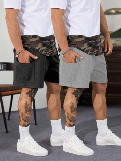 Manfinity Homme وشخمة ٢ قطعة مجموعة رجالية، شورت بجيب في الجانب وخصر قابل للشد