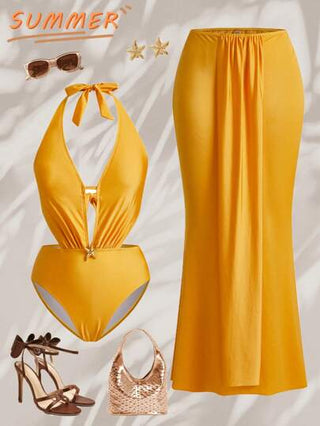 مايوه حريمي قطعة واحدة Swim Oasis بذلة سباحة قطعة واحدة صيفية ذات ظهر مفتوح باللون الواحد، مناسبة للشاطئ الصيفي