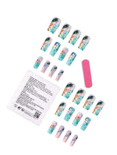 24 قطعة إمدادات أظافر صيف شاطئ العطلة، بتصميم صدف الرياح، و شريط ملف أظافر واحد + شريط لاصق ثنائي الجانب واحد