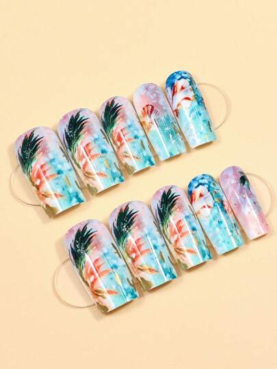 24 قطعة إمدادات أظافر صيف شاطئ العطلة، بتصميم صدف الرياح، و شريط ملف أظافر واحد + شريط لاصق ثنائي الجانب واحد