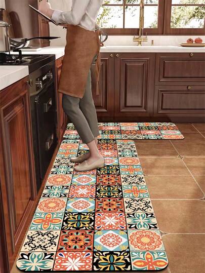 1 قطعة سجادة مطبخ من الصخور المائية ، تصميم ريفي فاخر لحاشية المربعات، وسادة مضادة للإرهاق، بسمك تقريبي 3 مم ، ماصة للماء ، سجادة مطاطية ناعمة بسيطة من الصخور المائية ،مناسبة للمطبخ والحمام ومدخل المنزل وغرفة الغسيل والمكتب وغرفة المعيشة وأماكن أخرى