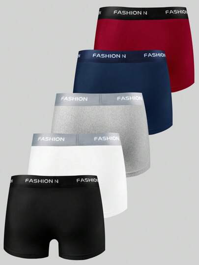 EasyFave 5 حبات سراويل داخلية رجالية بحزام مرن بالألوان المتباينة والكتابة، مريحة