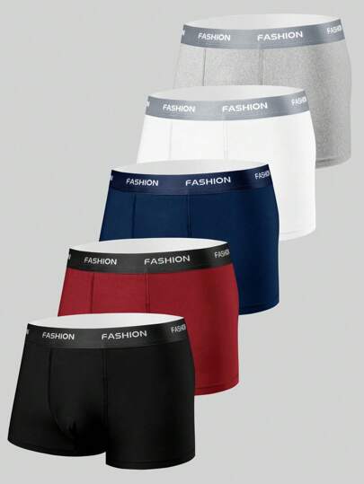 EasyFave 5 حبات سراويل داخلية رجالية بحزام مرن بالألوان المتباينة والكتابة، مريحة