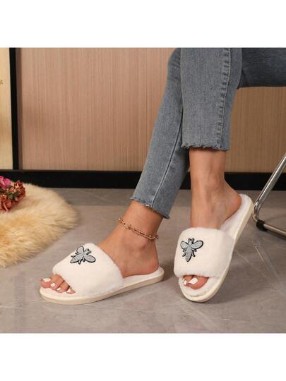 نسائية فرائية و دافئة للاستعمال المنزلي في فصل الخريف/الشتاء، نعال منزليةناعمة فرائية مفتوحة الأصابع، نعال غرفة نوم مريحة