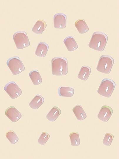 24 قطعة أظافر مستعارة قصيرة مربعة متعددة الألوان بتغطية كاملة، للبسها على الأظافر ويمكن ارتداؤها ، مع صمغ جيلي ومجموعة طحن الأظافر، مناسبة للاستخدام للسيدات / الفتيات في الحفلات والرقص ومختلف المناسبات اليومية