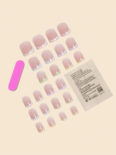 24 قطعة أظافر مستعارة قصيرة مربعة متعددة الألوان بتغطية كاملة، للبسها على الأظافر ويمكن ارتداؤها ، مع صمغ جيلي ومجموعة طحن الأظافر، مناسبة للاستخدام للسيدات / الفتيات في الحفلات والرقص ومختلف المناسبات اليومية