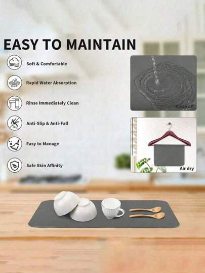 وسادة تجفيف أطباق لسطح المطبخ، وسادة صرف مقاومة للحرارة مع ظهر مطاطي مانع للانزلاق، تخفي بقع المطبخ، وسادة امتصاص فائقة، سهلة التنظيف ، رمادي داكن، هدايا التخرج، ديكور الغرفة، ديكور المنزل، ديكور غرفة النوم، ديكور الحفلات، ديكور المنزل، عناصر ديكور...