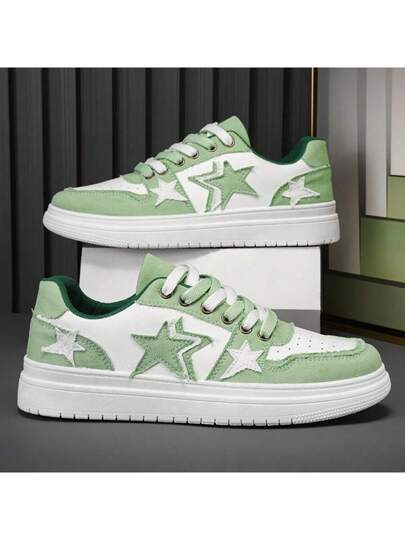 أحذية كانفاس كاجوال بطبعة نجمية جديدة، أحذية رياضية عصرية منخفضة القمة بنمط ر باط، مريحة للارتداء، مناسبة للمرأة بالمقاسات الكبيرة
