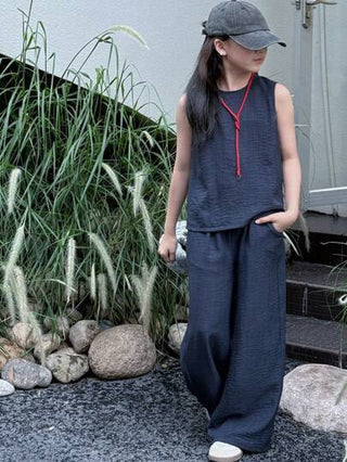 تيشيرتات بناتي DAZY ملابس علوية بدون أكمام طاقم الرقبة باللون الصلب وبنطال طويل مجموعة من قطعتين للفتيات المراهقات