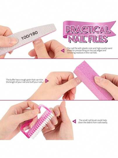 12 قطعة أدوات تجميل الأظافر والقدم، ملفات الأظافر 12/المجموعة 100/180، كتلة لصقل الأظافر، مقصات البشرة حول الأظافر، دافع البشرة المتكلسة، مبرد الأظافر المتضخمة، فرشاة الاظافر - وردي