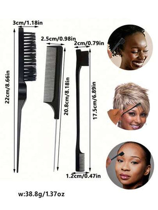 3 مجموعة فرش تصفيف الشعر السوداء، فرشاة تنعيم يومية، فرشاة تنظيف الشعر، فرشاة حواف الشعر، وسلّة أسنان كثيفة