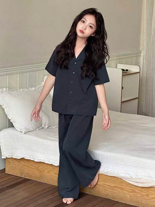 بيجاما DAZY طقم بيجاما بأكمام قصيرة وبنطلون ذات لون واحد للفتيات المراهقات