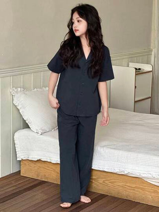 بيجاما DAZY طقم بيجاما بأكمام قصيرة وبنطلون ذات لون واحد للفتيات المراهقات