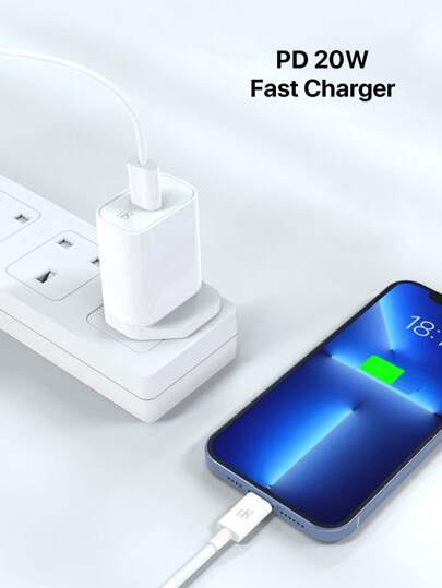 1 قطعة شاحن حائط شحن سريع 20 وات مع محول Type-C PD 3.0، مناسب للآي فون 16/16برو /15/15برو/14/14برو/14 بلس/14 برو ماكس/13/12/11 برو ماكس/برو/ميني و آي باد برو، مناسب للسفر والمكتب والسكن والمنزل