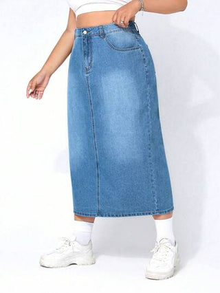 EZwear تنورة دنيم سحاب شق خلفي مقاس كبير