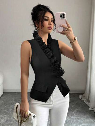 Gloray بلايز نسائي أنيق برقبة على شكل حرف V مزين بالدانتيل مع التصميم المرقع وقصة نحيفة