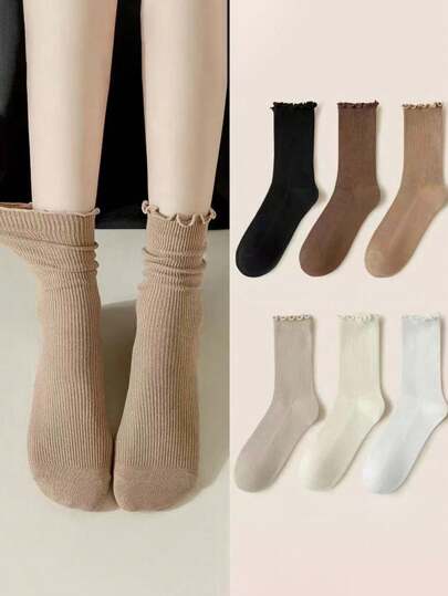 أحذية أوكسفورد حريمي 6 أزواج جوارب للنساء متعددة الألوان ذات أكمام مكسرة متوسطة الارتفاع، مناسبة لتناسب مع الرِدْف والأوكسفورد، وجوارب كريو جميلة، مستوحاة من الموضة اليابانية والثقافة الشعبية عبر الإنترنت