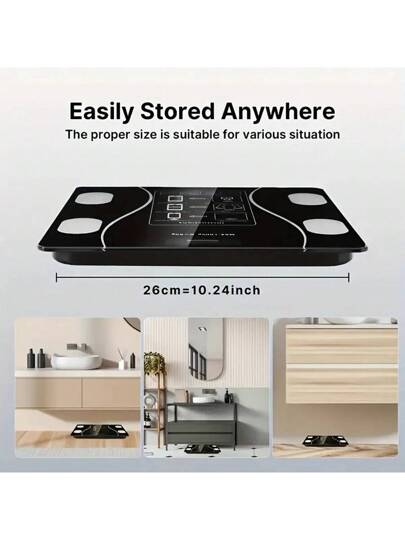 مقياس دهون الجسم الذكي، مقياس وزن رقمي، مع شاشة LED إضاءة خلفية وزجاج مقوى قوي، بحجم مدمج، دقة عالية، سهل الاستخدام، معايرة تلقائية، 12 قياس أساسي