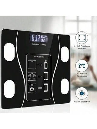 مقياس دهون الجسم الذكي، مقياس وزن رقمي، مع شاشة LED إضاءة خلفية وزجاج مقوى قوي، بحجم مدمج، دقة عالية، سهل الاستخدام، معايرة تلقائية، 12 قياس أساسي