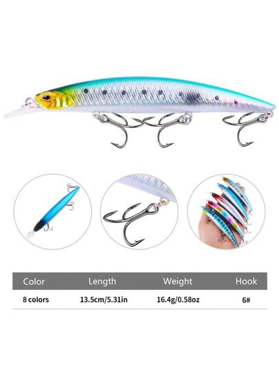 HENGJIA 8 قطعة/ الحزمة طعوم صيد السمك 13.5 سم/ 16.4 جرام طعوم صلبة طرطور سمك اصطناعية عوامة بحرية متموجة،طعوم سمكة أسماك ذات ضوء ليزر