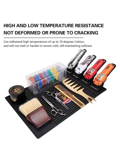 بساط سميك مقاوم للحرارة ومانع للانزلاق مزود بمغناطيس للمصففين ومحطة عمل في صالون التجميل، مناسب لأدوات التسريح: المقصات والشفرات والمجعدات، مناسب لطاولات صالون الحلاقة